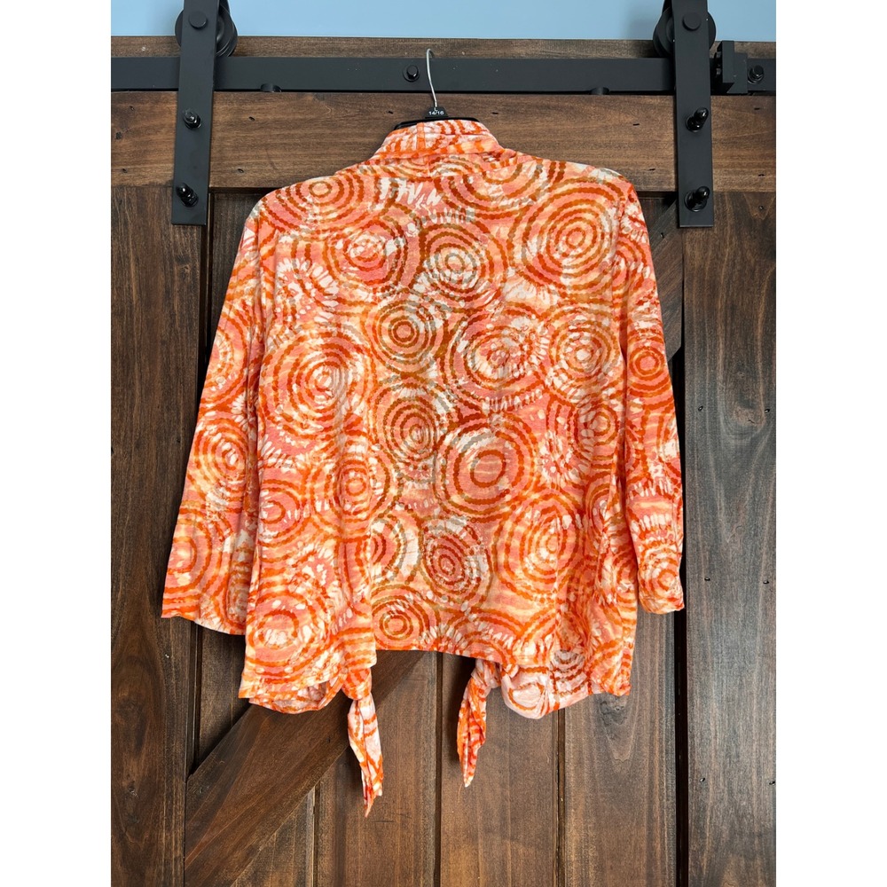 Ruby Rd Womens Orange Circle Print Tie Front Cardigan 3/4‎ Sleeve Knit Top Large - Picture 3 of 13